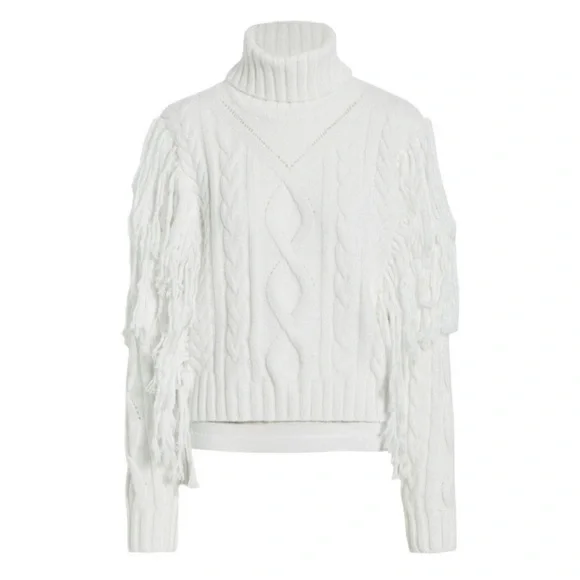 Ronny Kobo Maram Fringed Cableknit Turtleneck Sweater Women’s XL - Picture 11 of 11